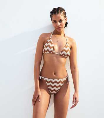 Brown Zigzag Crochet Tie Side Bikini Bottoms