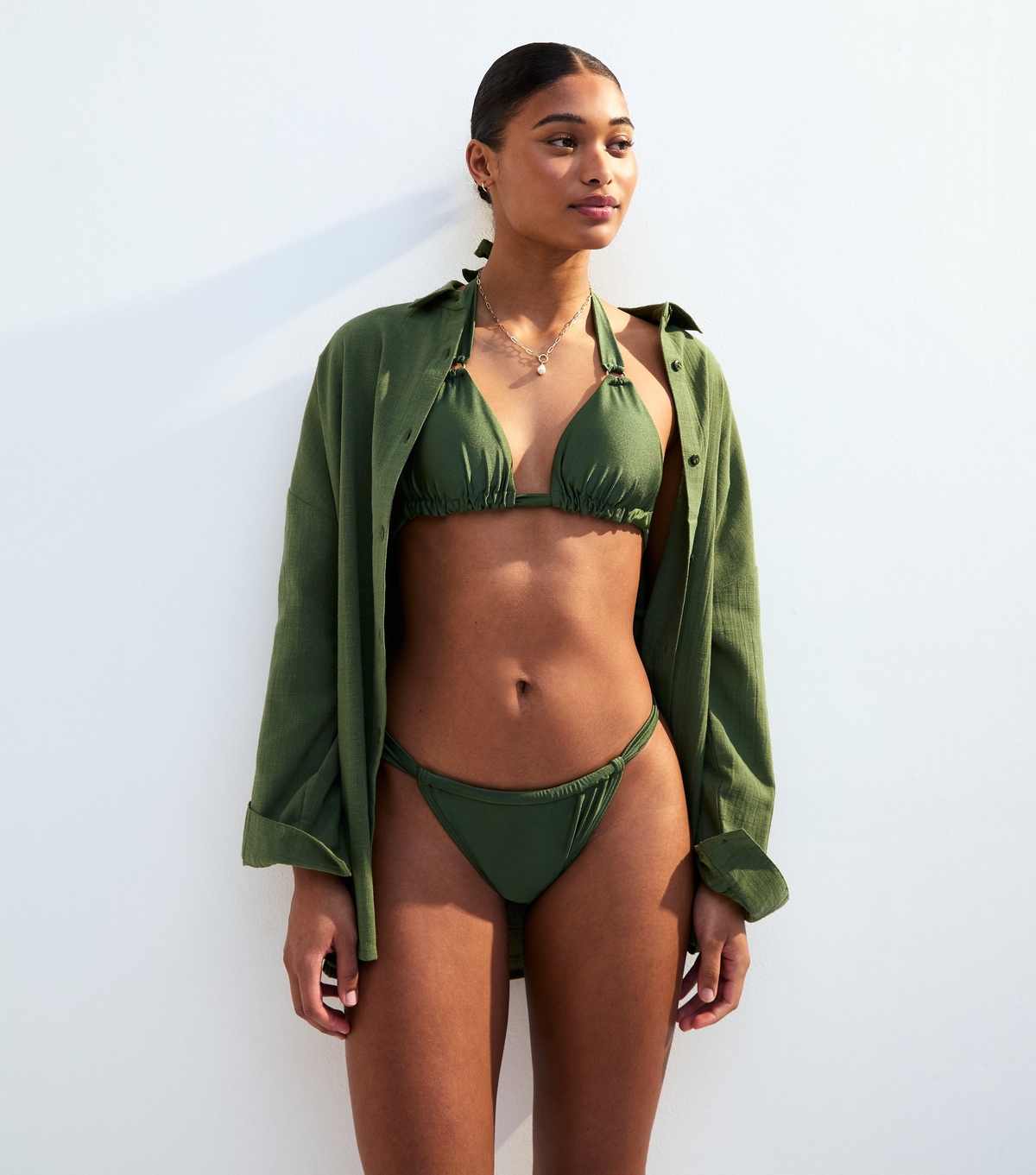 Women's Mix and Match Khaki Tanga Bikini Bottoms New Look