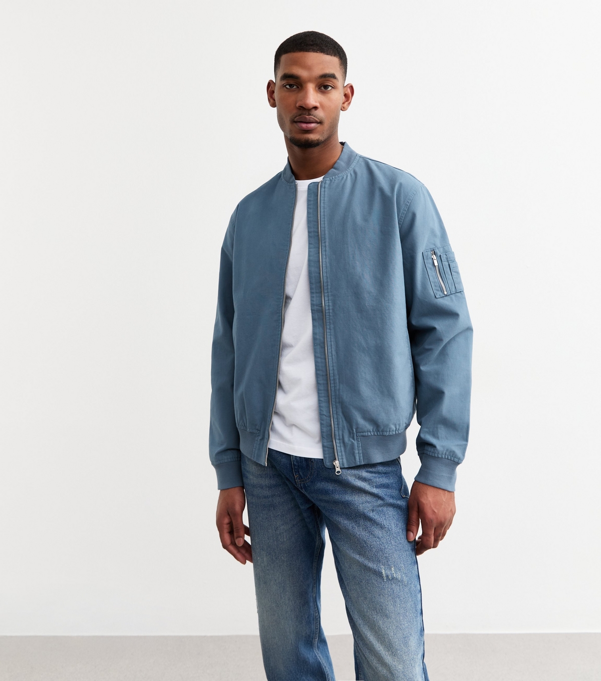 Men's Blue Regular Canvas Bomber Jacket New Look