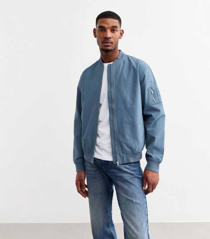 Blue Regular Canvas Bomber Jacket