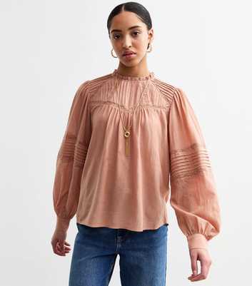 Pink Lace Insert Chiffon Top