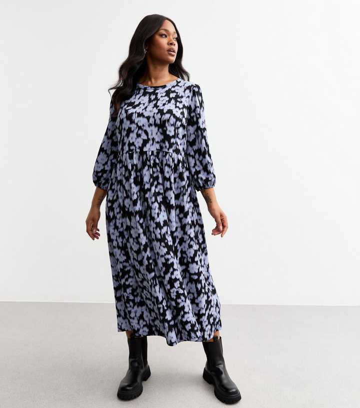 new look grey floral dress Curves Blue Crinkled Jersey Midi vacay-ready