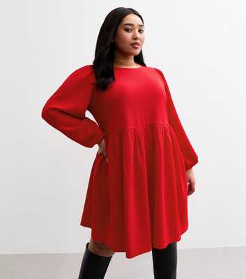 Curves Red Crinkled Texture Mini Dress