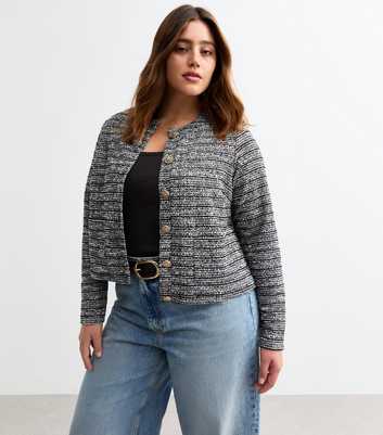 Curves Black Bouclé Crop Cardigan 