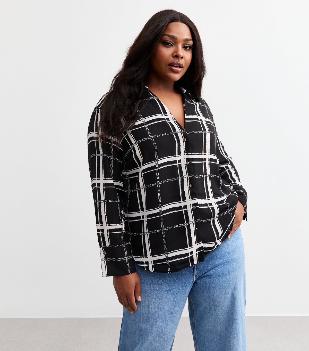 Women's Plus Size Black Checked Shirt Curves New Look