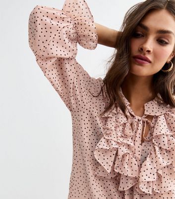 Cutie London Pink Polka Dot Ruffle Blouse New Look