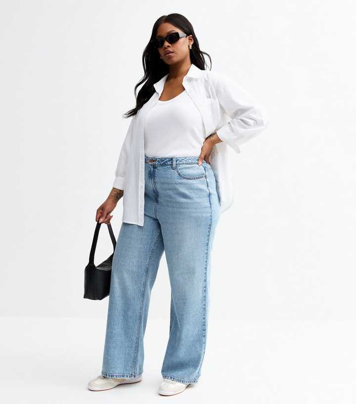 Curves Light Blue Adalae High Waist Wide Leg Jeans