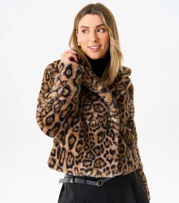 Gini London Brown Leopard Print Faux Fur Jacket