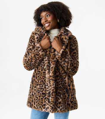 Gini London Brown Leopard Print Faux Fur Coat