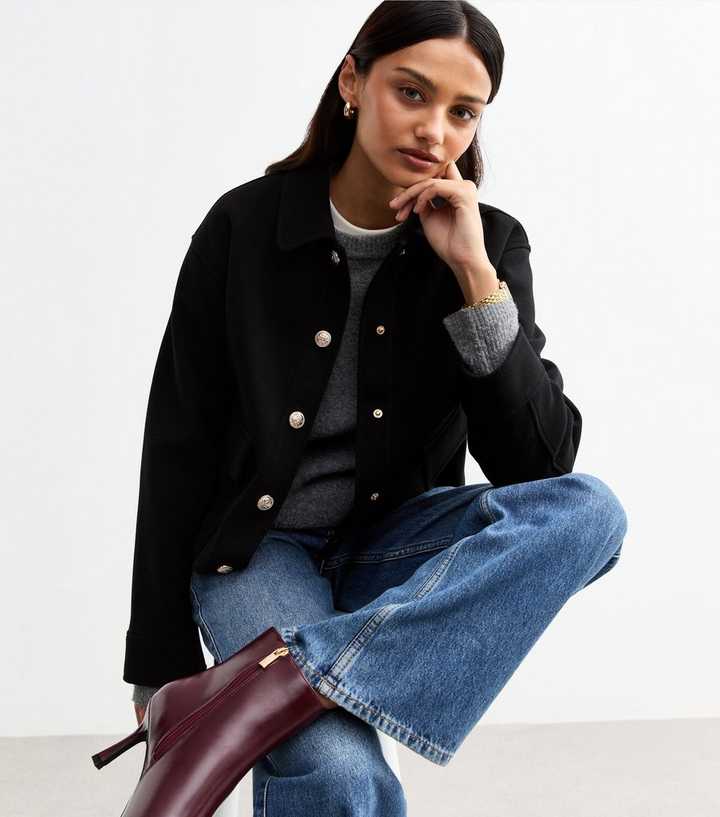 Black Soft Cropped Shacket