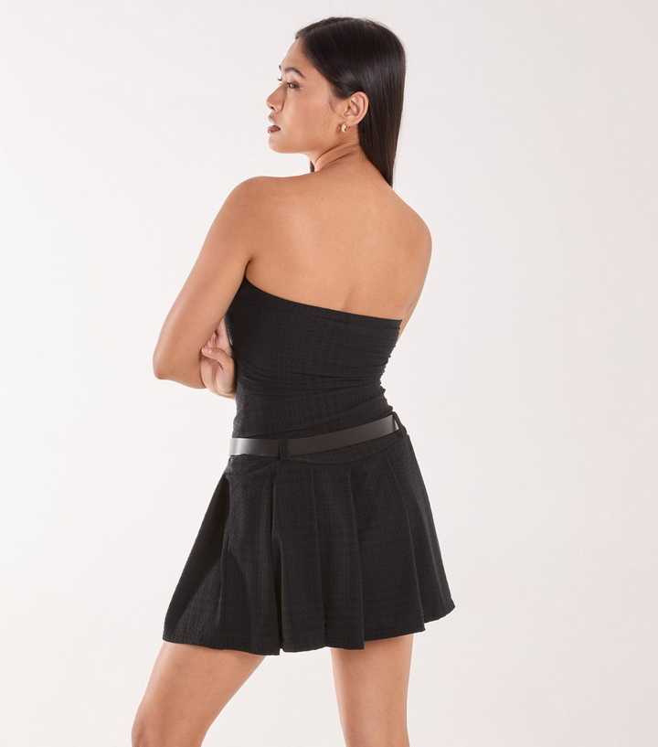 Pink Vanilla Black Dogtooth Belt Pleat Dress | New Look