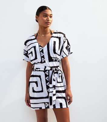 Black Swirl Patterned Jersey Mini Beach Dress