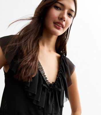 Black Ruffled Tulle Top