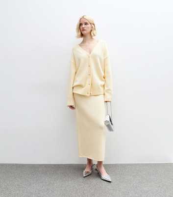 Light Yellow Midweight Knit Midi Skirt