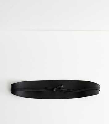 Black Faux Leather Tie Waist Belt