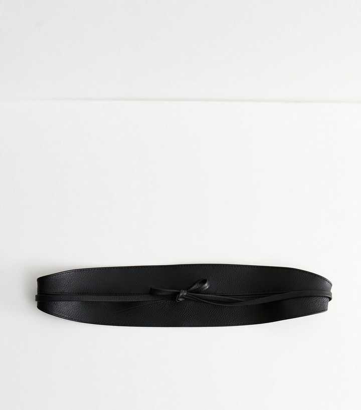 Black Faux Leather Tie Waist Belt