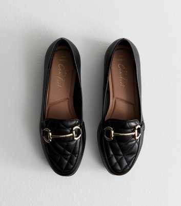 Wide Fit Black Quilted Faux Leather Loafers