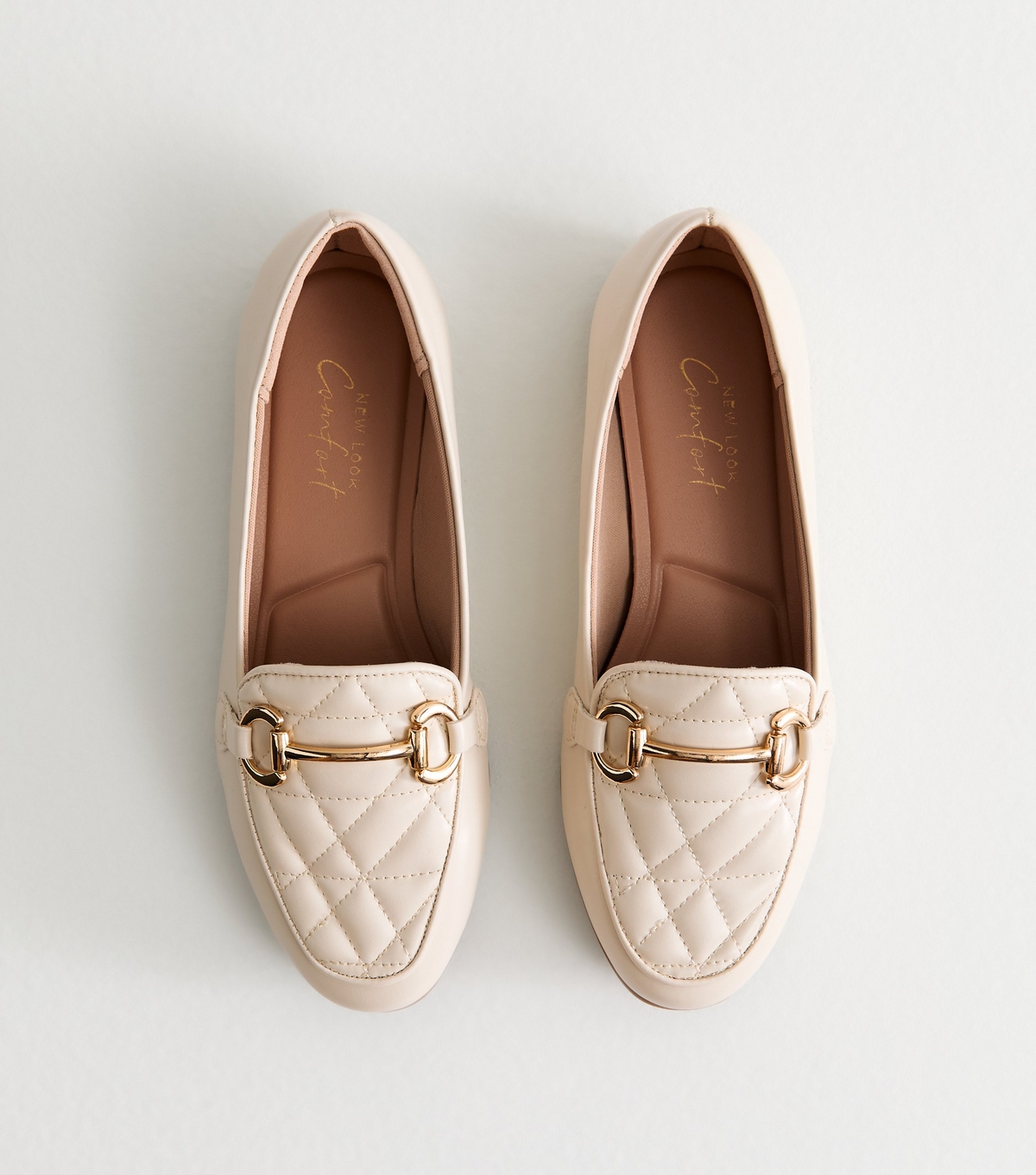 Women's Wide Fit Off White Quilted Faux Leather Loafers New Look