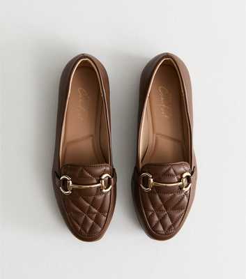 Wide Fit Brown Quilted Faux Leather Loafers