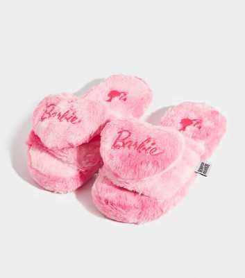 Skinnydip Pink Barbie Faux Fur Open Toe Slippers