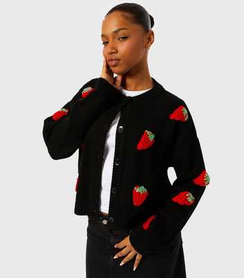 Skinnydip Black Embroidered Strawberry Cardigan 