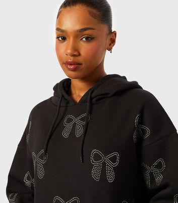 Skinnydip Black Diamante Bow Jersey Hoodie New Look