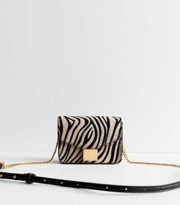 Black Textured Zebra Print Crossbody Bag