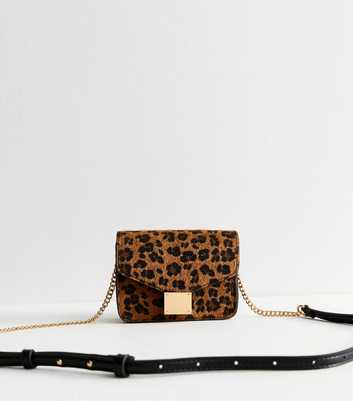 Brown Leopard Print Faux Fur Crossbody Bag