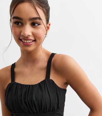 Girls Black Ruched Mesh Crop Top