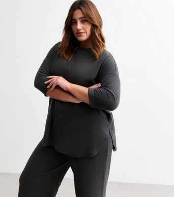 Curves Grey Long Sleeve Soft Touch Split Hem Top