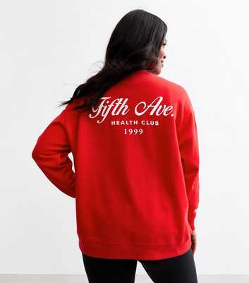 Curves Red Fifth Ave Slogan Print Sweatshirt