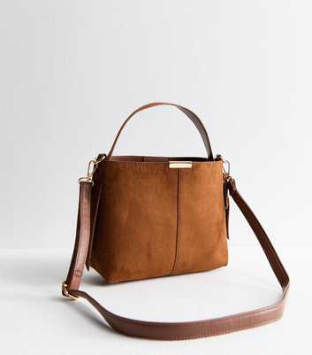 Tan Faux Suede Buckle Detail Shoulder Bag