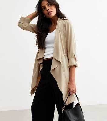 Stone Waterfall Hem Duster Jacket