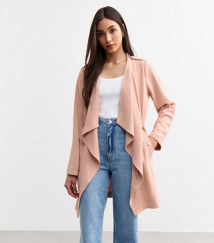 Pink Waterfall Blazers Womens Clothing Duster Crepe Waterfall