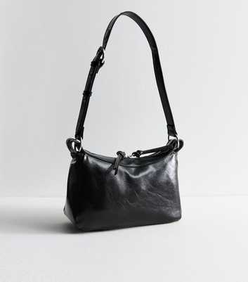 Black Crinkled Faux Leather Shoulder Bag