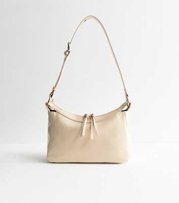 Cream Crinkled Faux Leather Shoulder Bag