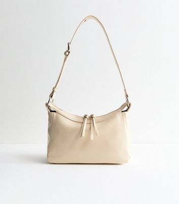 Cream Crinkled Faux Leather Shoulder Bag | New Look