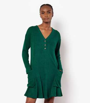 Apricot Green Rib Mini Long Sleeve Dress