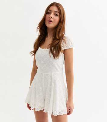 Girls White Lace Godet Playsuit