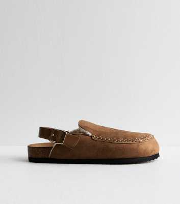 Truffle Tan Buckled Suedette Mules