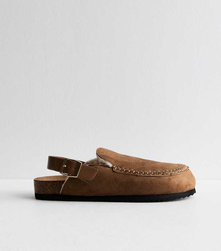 Truffle Tan Buckled Suedette Mules