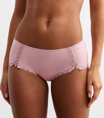 Pink Lace Trimmed Bow Embellished Briefs