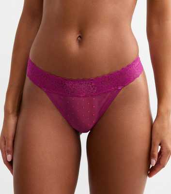 Pink Lace Trimmed Mesh Thong