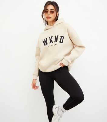 WKNDGIRL Cream Logo Embroidered Hoodie