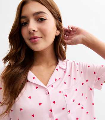 Girls Pink Heart Print Pyjama Set