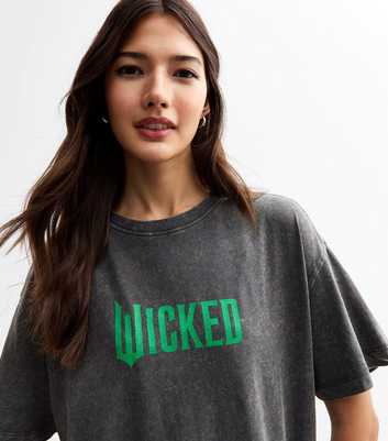 Grey Oversized Glitter Wicked Logo Cotton T-Shirt