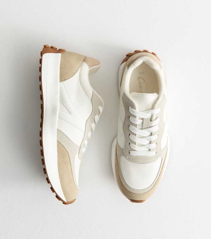 White Brushed Faux Suede Panelled Trainers