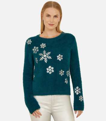 Mela Teal Christmas Snowflake Jumper