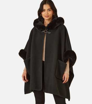 Yumi Black Faux Fur Trim Cape