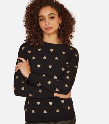 Yumi Black Foil Heart Print Jumper